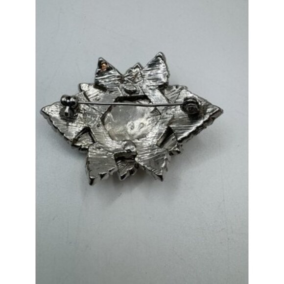 Vintage Silver Tone Full Clear Rhinestone 3D Flower Pin Brooch - Picture 7 of 7